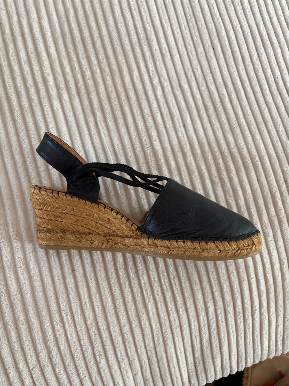 AZURA Black Leather Closed Toe Espadrille Wedges Size 10 Euro 40 Made in Spain